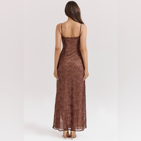 House of CB LUCIANNA Espresso Lace Maxi Dress , sz : medium - Picture 4 of 16